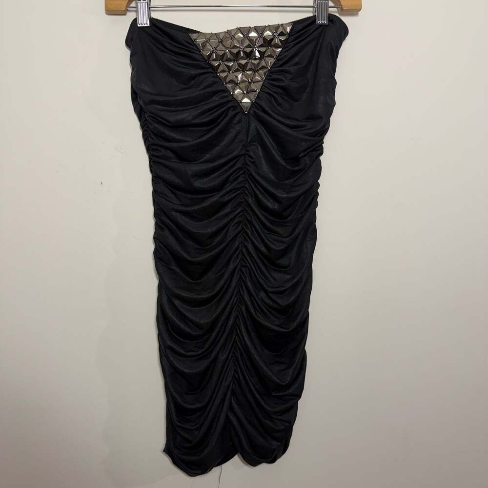 Symphony Y2K Black Ruched Strapless Mini Dress Size Small Indie Sleaze